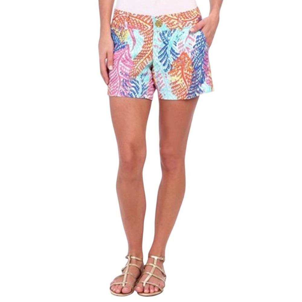Lilly Pulitzer Callahan Shorts 2 Electric Feel Pink Blue Tropical Cotton‎ Dobby